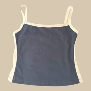 WHITE FOX Dark Blue Cream Trim Spaghetti Strap Tank Top Medium